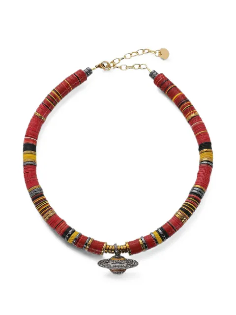 Hijas de Puka red planet cognac-diamond beaded necklace Gold PM231