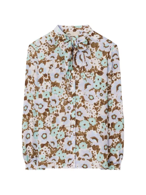 Tory Burch printed viscose bow blouse Blue 180960