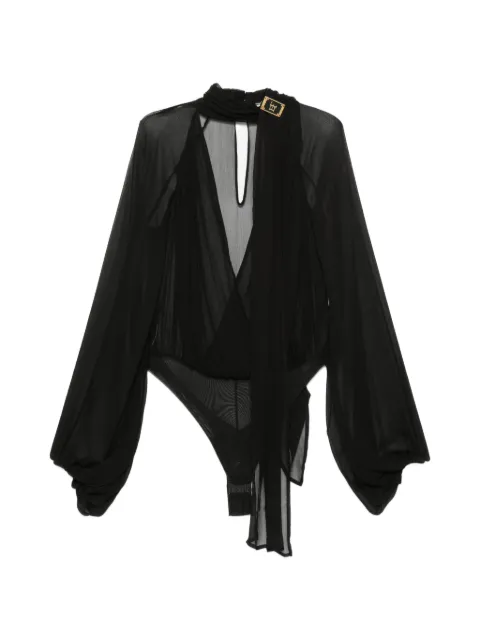Elisabetta Franchi sheer logo-plaque shirt Black CB00566E2