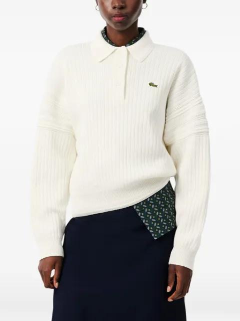 Lacoste ribbed-knit long-sleeve polo shirt White AF8272