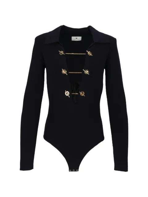 Elisabetta Franchi chain-detail long-sleeve bodysuit Black BK06S66E2
