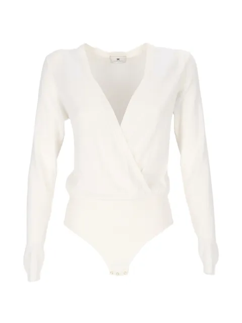 Elisabetta Franchi ribbed-knit wrap-style bodysuit White BK04B66E2