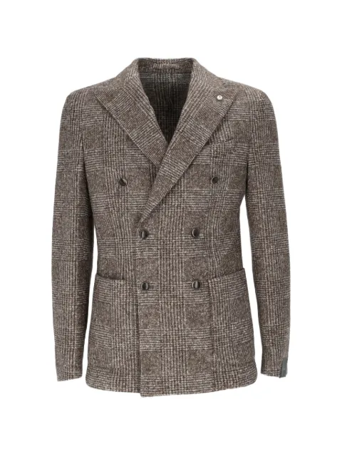 BRANDO double-breasted Prince of Wales-check blazer Brown 281365738