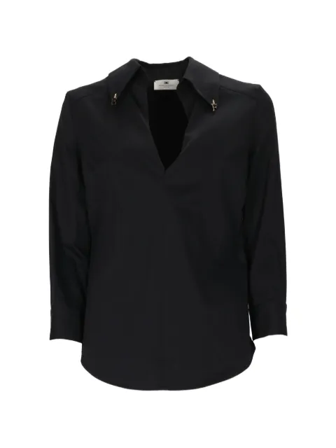 Elisabetta Franchi logo-charm V-neck blouse Black CA19366E2
