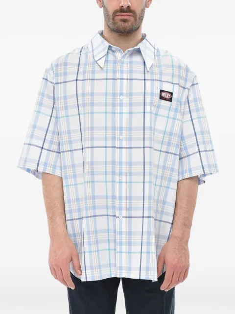 Willy Chavarria logo-patch checked shirt Blue WCSHT0016