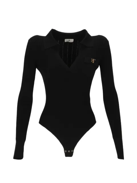 Elisabetta Franchi ribbed-knit logo-plaque bodysuit Black BK02B66E2