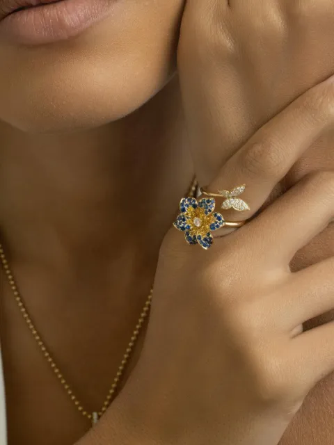 Lisa Nik sapphire flower ring Gold BSFLRGYD