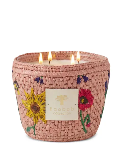 Baobab Collection Vony Kopelika floral-embroidered raffia candle (10cm) Neutrals MAX10VKOP