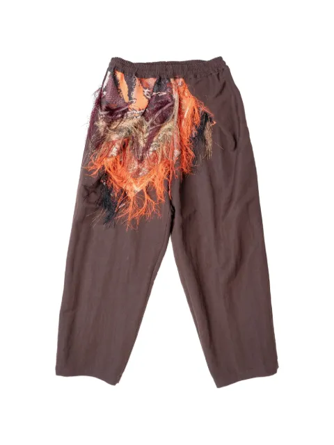 Yoshiokubo Malhia Kent fringe-jacquard trousers Brown YKF26403
