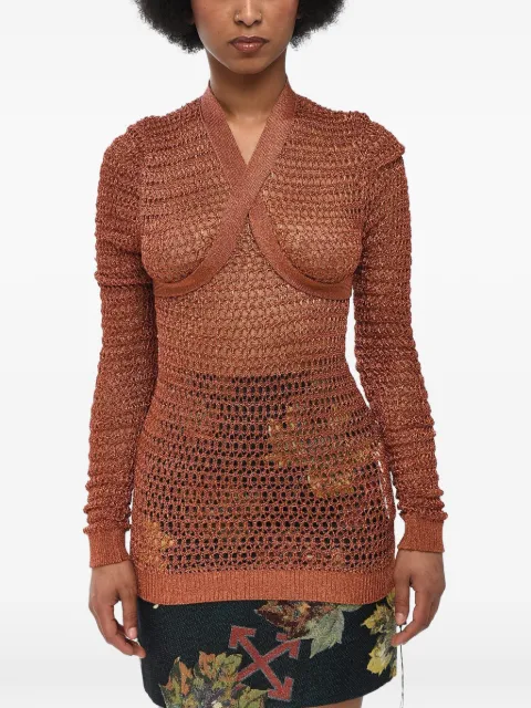 Off-White criss-cross detail net sweater Brown OWHD028F23KNI0012700