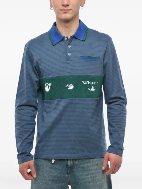 Off-White logo-embroidered striped polo shirt Blue OMGC004F20FAB0024001