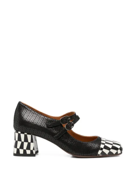Chie Mihara Volcano check-pattern double-strap pumps Black VOLCANO49