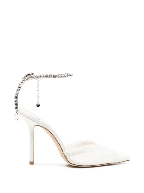 Jimmy Choo Saeda crystal-embellished lace pumps White SAEDA100GQV