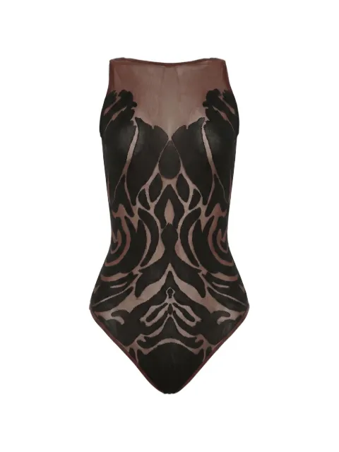 Wolford rose-pattern sleeveless sheer bodysuit Brown 783358372