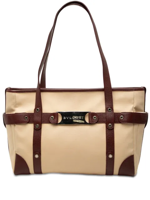 Bvlgari Pre-Owned 1990-2000 Leather Trimmed Canvas tote bag Neutrals L6JRJ2Y06BRXC5F8