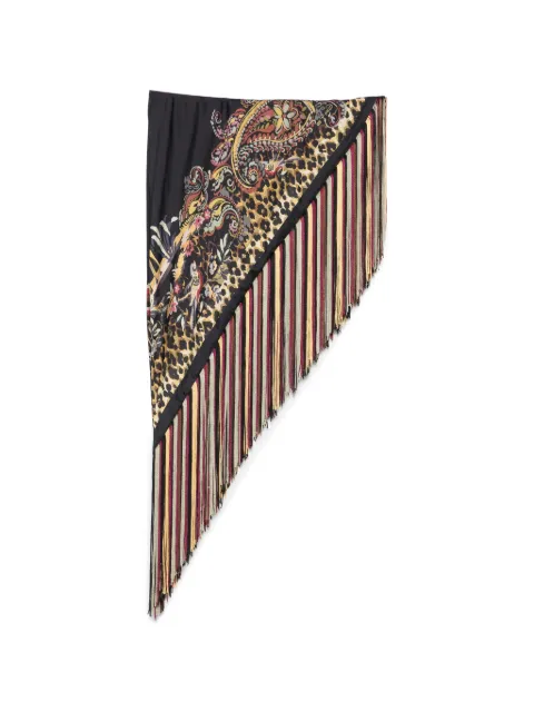 ETRO paisley leopard-print fringe scarf Black WAXA0023AK19J