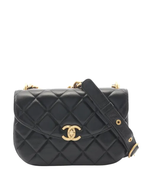 CHANEL Pre-Owned 2010-2026 Quilted Lambskin Half Moon Single Flap shoulder bag Black EVXGR7SK1O11WWR3