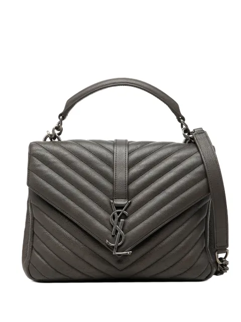 Saint Laurent Pre-Owned 2016 Medium Chevron Sheepskin Monogram College satchel Grey AA79DTGYFYG5MAVO