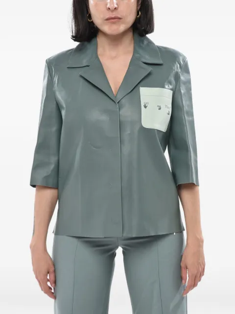 Off-White logo-print leather shirt Blue OWJE004F21LEA0015550