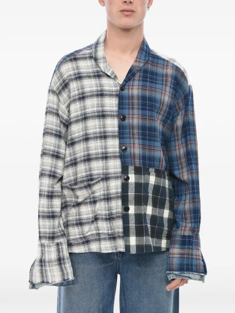 Greg Lauren patchwork shawl-collar shirt Blue JM115MULTI