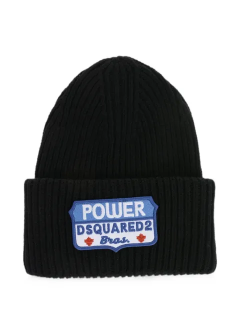 DSQUARED2 logo-patch ribbed-knit beanie hat Black S83KNW0116SJ01W00306