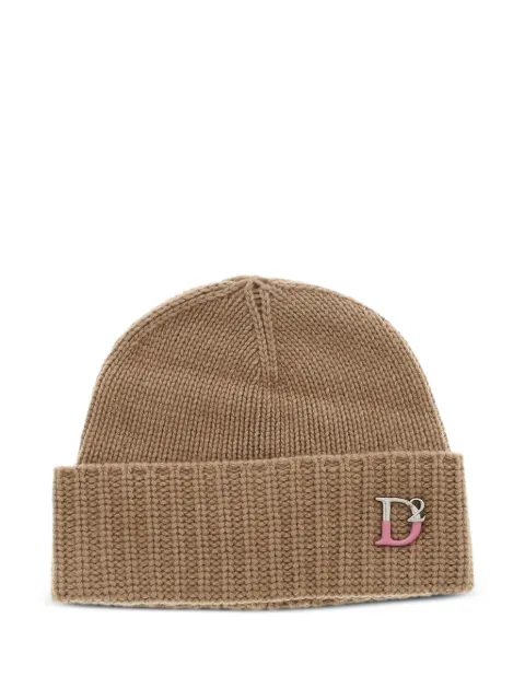 DSQUARED2 logo-plaque ribbed-knit beanie hat Brown S83KNW0070SJ05M067925075