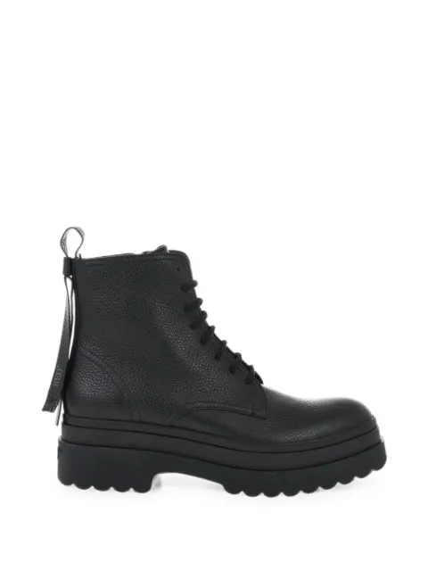 Valentino Garavani hammered-leather lace-up ankle boots Black QS0E46YDA