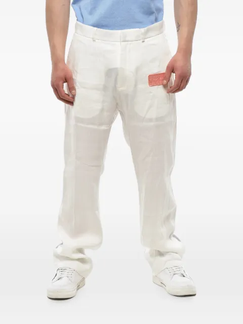 Off-White logo-patch linen-blend trousers White OMCG033G23FAB0010400