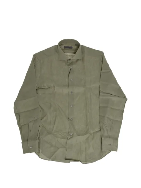 Corneliani French-collar linen shirt Green 27P1022581648051