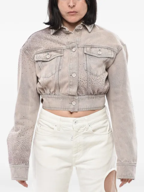 Off-White rhinestone-embellished cropped denim jacket Neutrals OWYE039F22DEN0043600