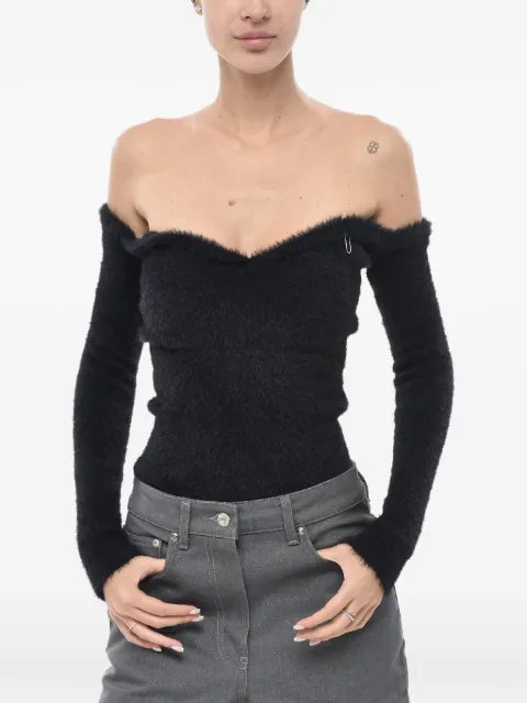 Off-White fuzzy sweetheart-neckline sweater Black OWHA090F22KNI0011000