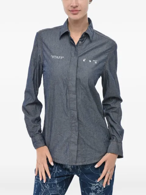 Off-White logo-print cotton shirt Blue OWGA031T21DEN0014501