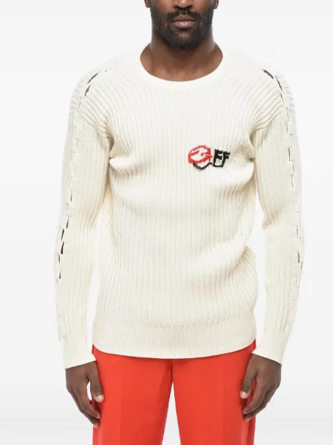 Off-White lace-up ribbed sweater Neutrals OMHE157S23KNI0010310