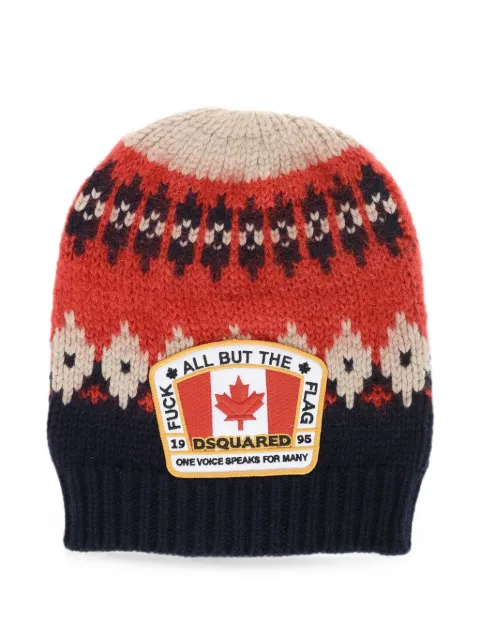 DSQUARED2 Fair Isle logo-patch beanie hat Red S82KNM0172SJ01W00306M904