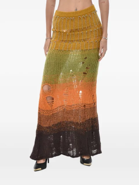 Off-White bead-embellished distressed-knit maxi skirt Orange OWHL034F23KNI0015027