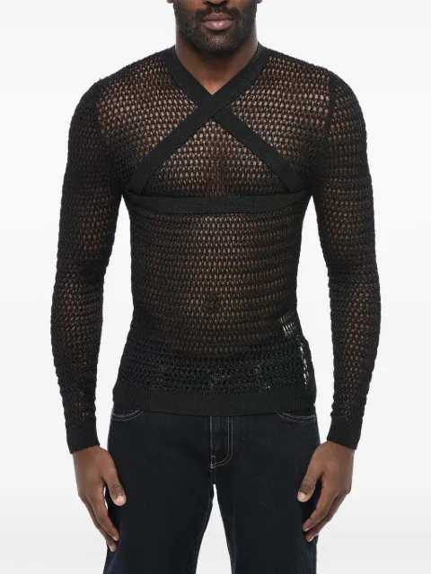 Off-White criss-cross net-knit sweater Black OMHD015F23KNI0021000