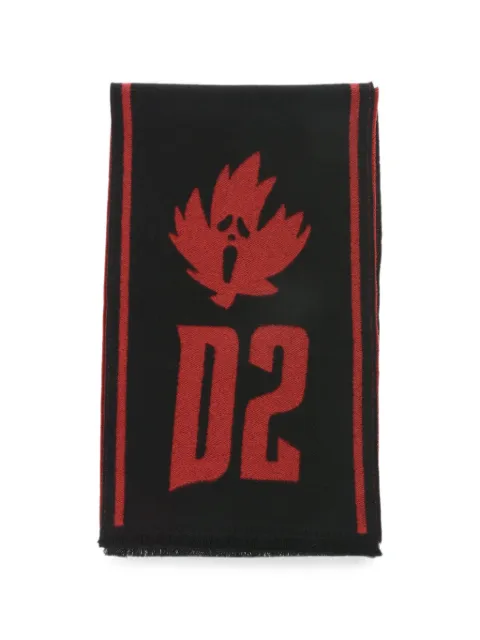 DSQUARED2 logo-jacquard fringed scarf Black S82KNM0159SJ02V07310M002