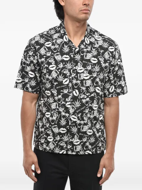 Palm Angels graphic-print chest-pocket shirt Black PMGG005T24FAB0011001