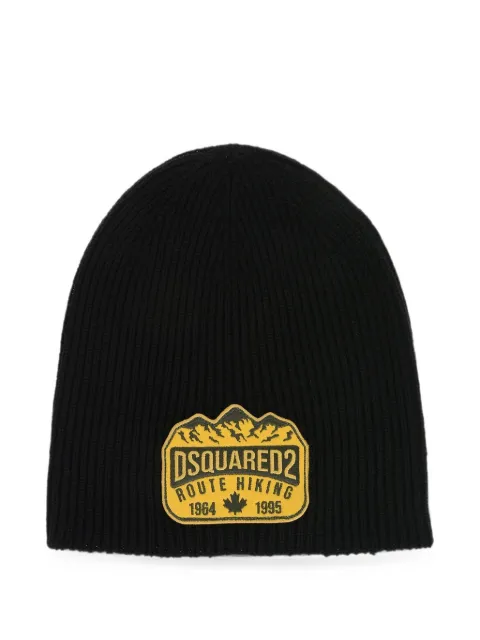 DSQUARED2 logo-patch ribbed-knit beanie hat Black S82KNM0170SJ01W077072124