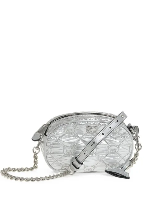 Moschino Teddy-embroidered quilted clutch bag Silver 74228208B160020
