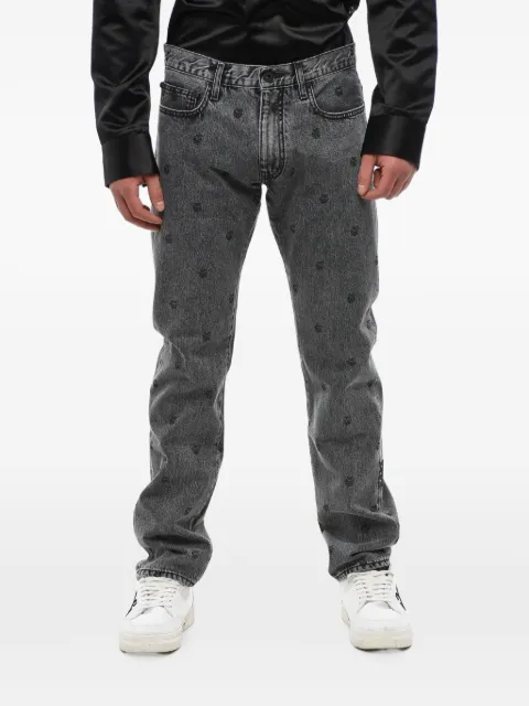 Off-White apple-pattern slim-fit jeans Grey OMYA102S21DEN0090900
