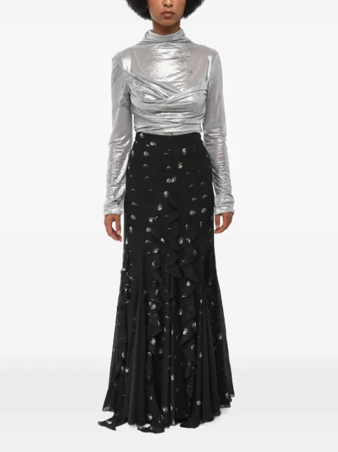 Off-White ruffled printed maxi skirt Black OWCC180F23FAB0021001