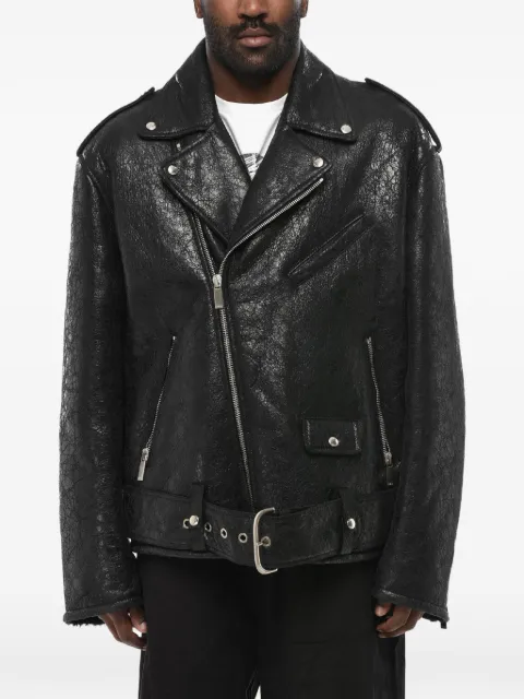 Off-White shearling biker jacket CRAQ with vintage effect Black OMJL004F23LEA0011000
