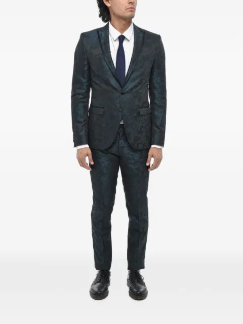 Corneliani damask-pattern satin-trim suit Green 857Z240167139003