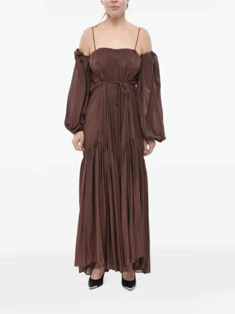 SUPER BLOND maxi ruffled puff-sleeve dress Brown DRESSCBMAC