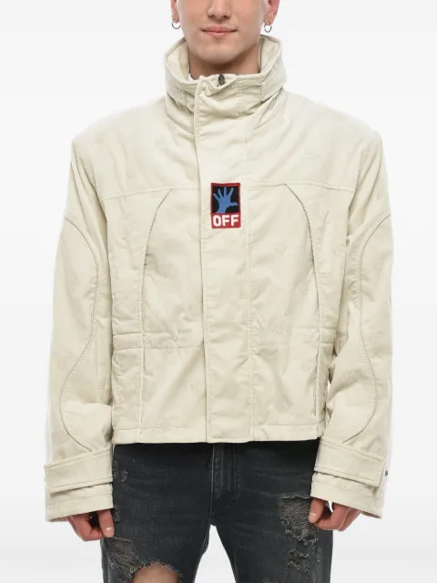Off-White Hands Off embroidered ribbed-velour jacket Neutrals OMEC016S21FAB0016100