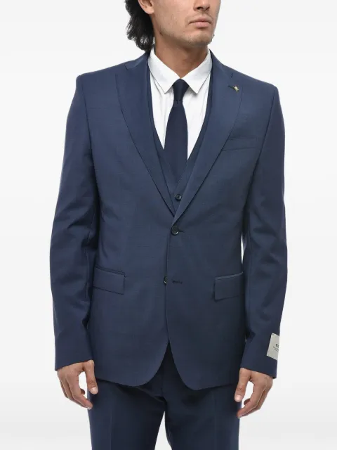 Corneliani logo-patch three-piece wool suit Blue 278R292767301001