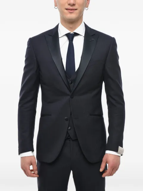 Corneliani satin peak-lapel three-piece suit Blue 8580849287233001
