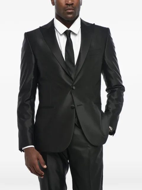 Corneliani satin-finish peak-lapel suit Black 858Z570167126