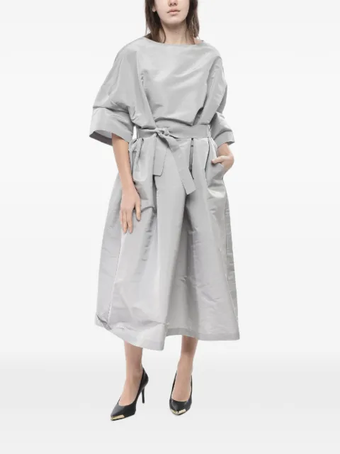 SUPER BLOND belted silk-organza midi dress Grey DRESSTR25
